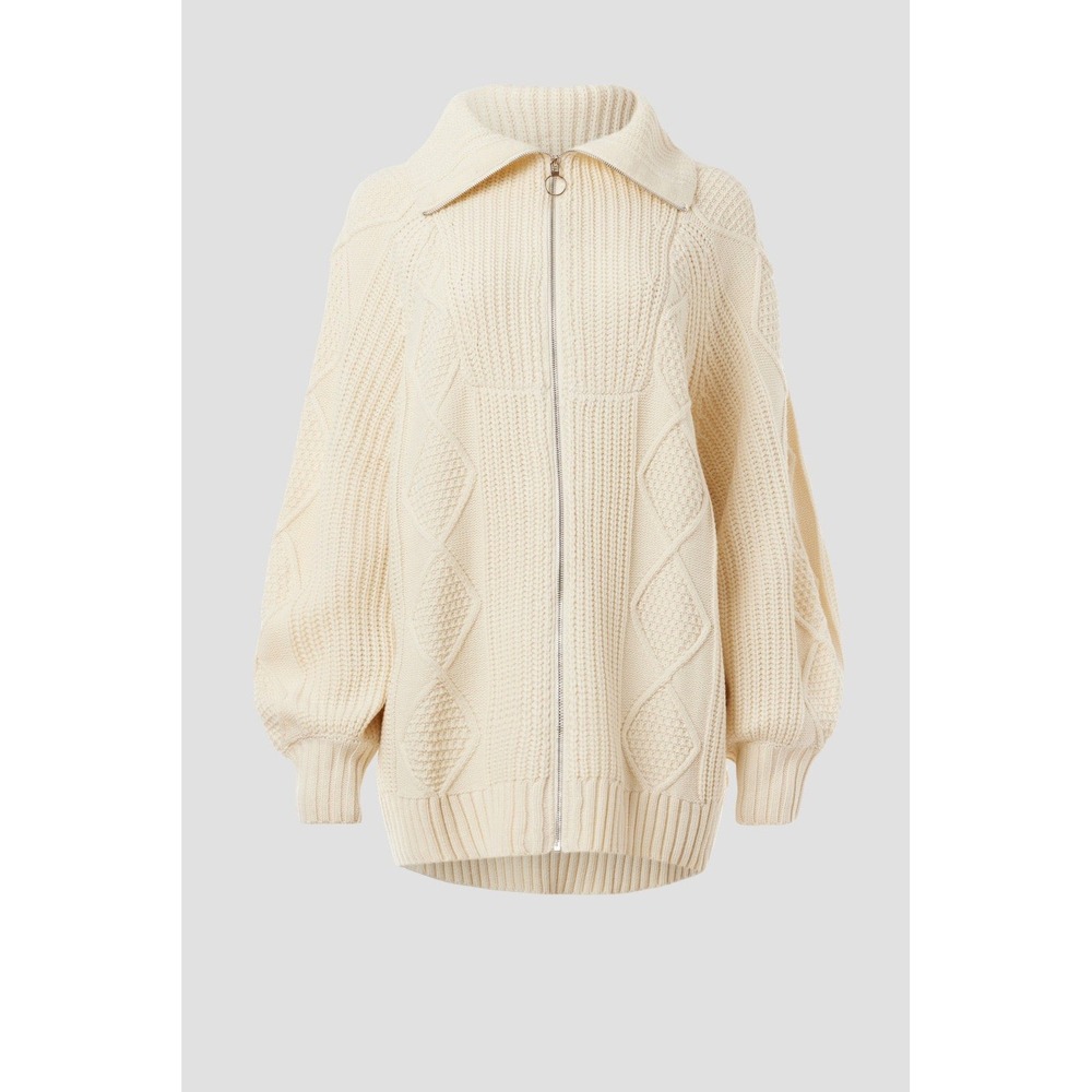 WeWoreWhat Chunky Cable Knit Sweater Zip Up Cardigan XXS XS Ivory Coastal - Picture 12 of 12